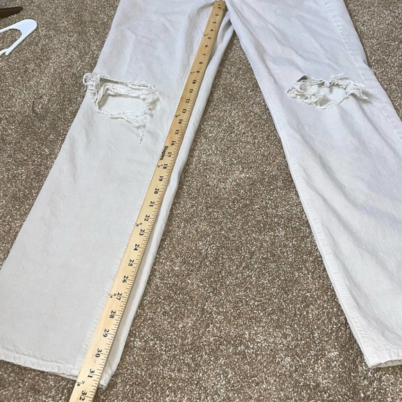 Pac Sun 90's Boyfriend jeans wide leg busted knee off white high waist 27" - Picture 8 of 10